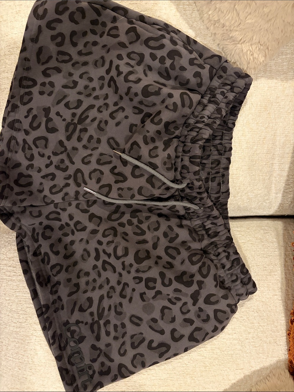 Comfrt Black Leopard Print Athletic Drawstring Shorts